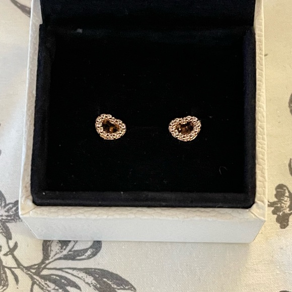 Pandora Jewelry - Pandora Rose Gold CZ Heart Studs Never Worn